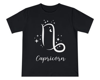 Sign of Zodiac Capricorn Unisex Classic T-shirt, Gift for December January born, Horoscope, Black & White Tee, Black Top, Printed T-Shirt