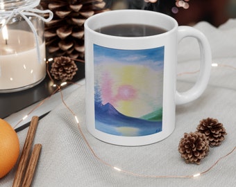 The Light Comes From The North White Ceramic Coffee Cup 11oz/0,33l original art, artsy mug, art cup