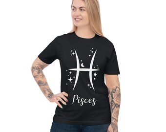 Sign of Zodiac Pisces Unisex Classic T-shirt, Gift for January February born, Horoscope, Black & White Tee, Black Top, Printed T-Shirt