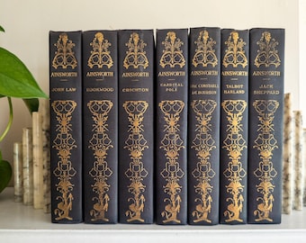 Novelas de Ainsworth - Libros antiguos en azul oscuro y dorado