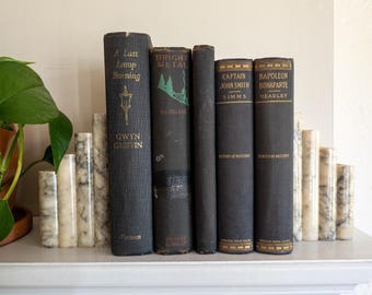Libros antiguos de tapa dura descoloridos - Juego de 5