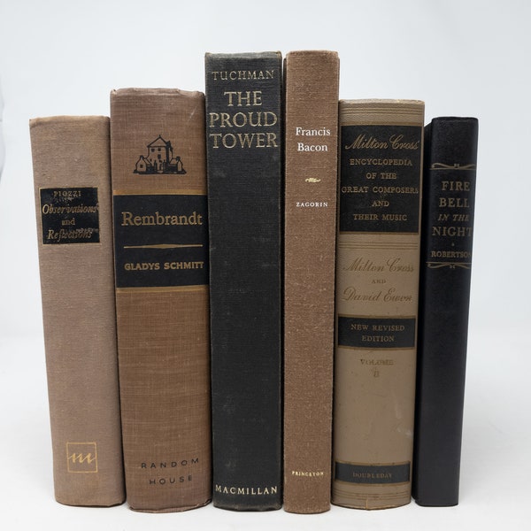 Brown & black vintage book bundle (Set of 6)- home decor, bookshelf decor, book stacks, books by color, brown books