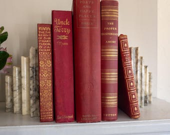 Red and gold antique books - Set of 5