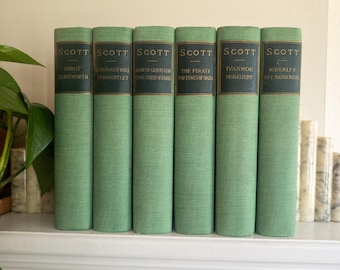 Libros antiguos de Sir Walter Scott / libros verdes y dorados / novelas de Waverly