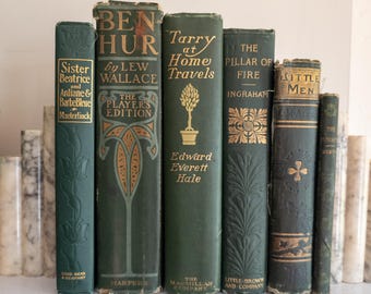 Green and gold antique books (Set of 6) | Vintage Home Decor
