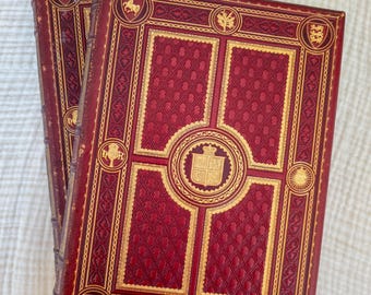 1884 Imágenes y retratos reales que ilustran la historia inglesa y escocesa - libros antiguos de gran formato encuadernados en cuero rojo.