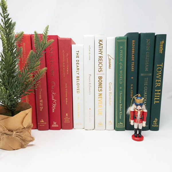 Red, green & white book bundle (Set of 12)- hardcover red books, green books, white books, unique holiday decor, Christmas decorations