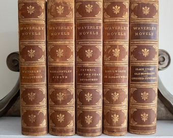 Sir Walter Scott antique leather books | Waverly Novels