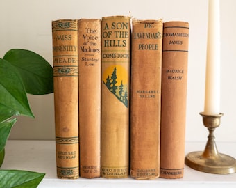 Vintage tan books- vintage hardcover book stack