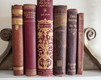 Red and gold antique books - Set of 6