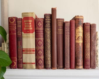 Vintage & antique worn hardcover books (Set of 12)- Red