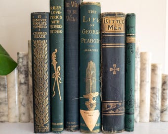 Green and gold antique books (Set of 6) | Vintage Home Decor