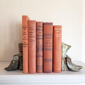Vintage pink hardcover books (Set of 5)- vintage hardcover books, vintage home decor, red berry home trend, home staging, interior design