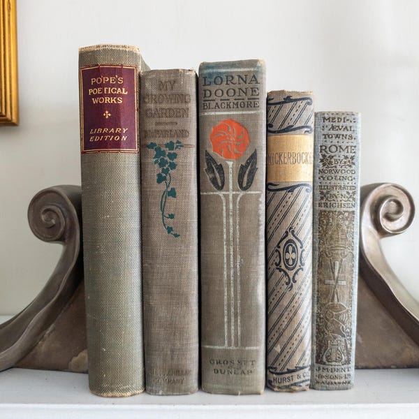 Vintage faded & worn gray hardcover books - Set of 5