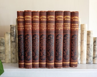 1876 small Nathaniel Hawthorne books | antique red and gold books
