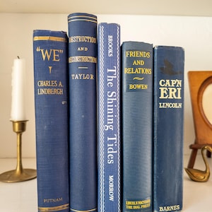 Vintage Blue Hardcover Book Set: 1900s-1950s Decor