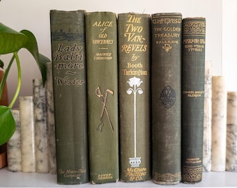 Libros verdes antiguos (juego de 5) / Decoración vintage para el hogar