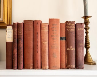 Vintage faded & worn hardcover books (Set of 10)- Light red