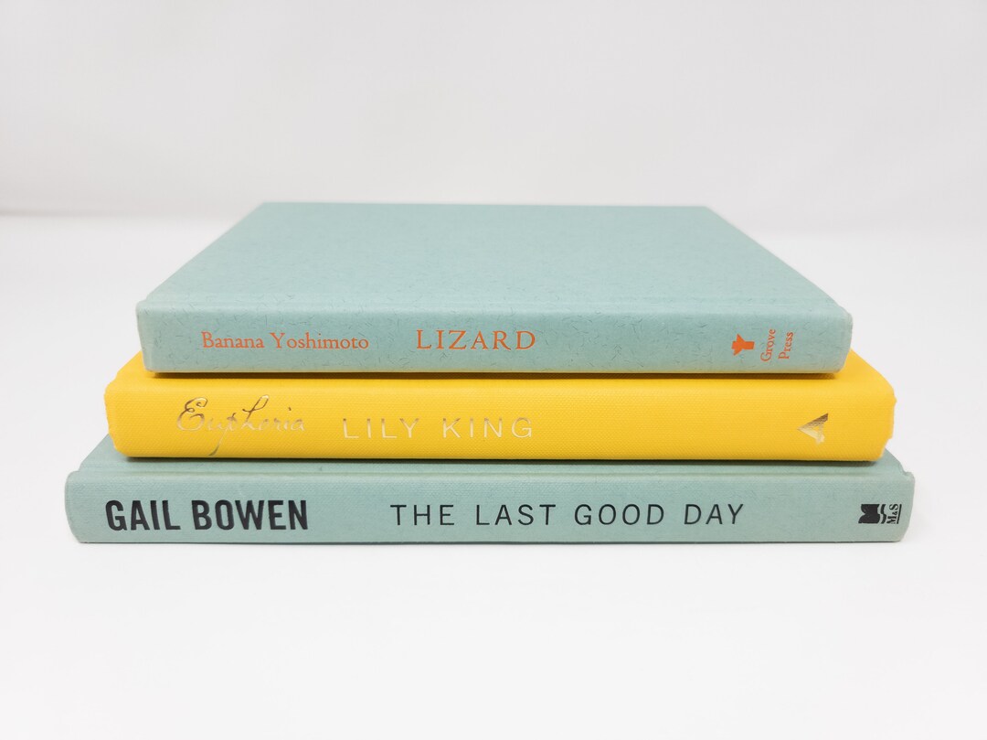 Light Blue and Yellow Books set of 3 Hardcover Books for Etsy