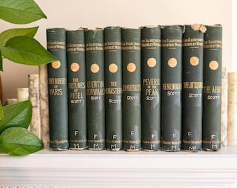 Novelas de Sir Walter Scott Waverly / Libros antiguos verdes y dorados