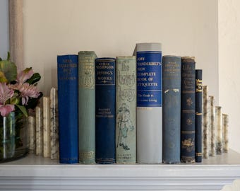 Blue and Gold old book stack - set of 8
