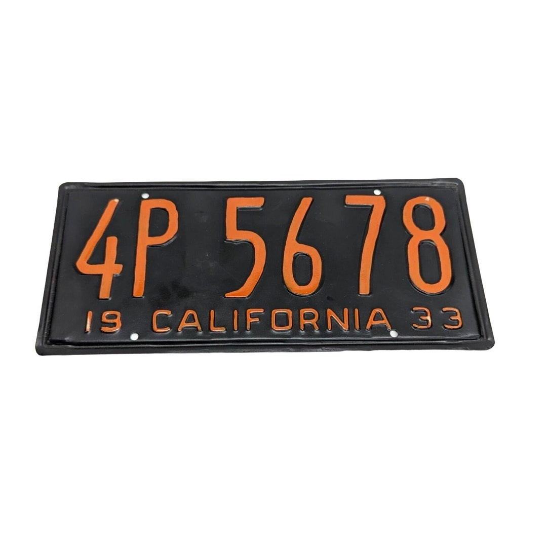 1933 California License Plate Black With Orange Lettering Etsy