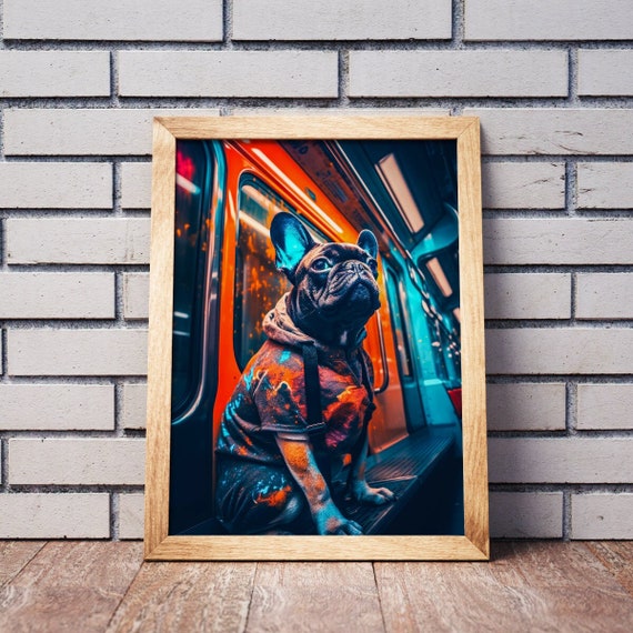 Graffiti French Bulldog In Teal Metro Carriage Digital Art Print.