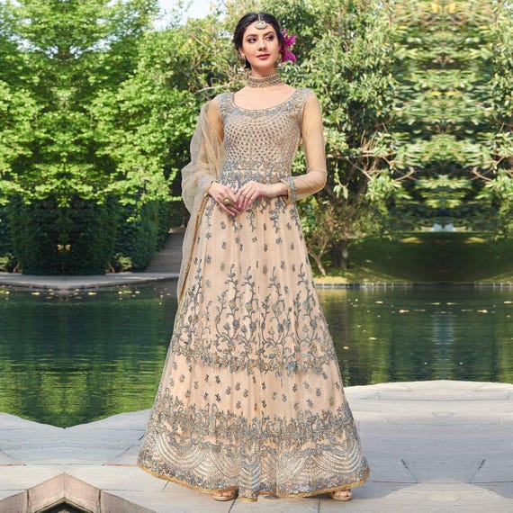 cream anarkali dress Cream Anarkali Suit Usa/anarkali Kurta Full Sleeve/roya Blue Full Sleeve Anarkali/full Sleeve Dress Anarkali/indian Dresses/indian Anarkali