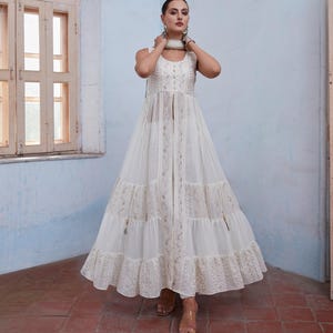 ivory indo western dress Ivory Embellished Indo-Western Set for Festive Wear