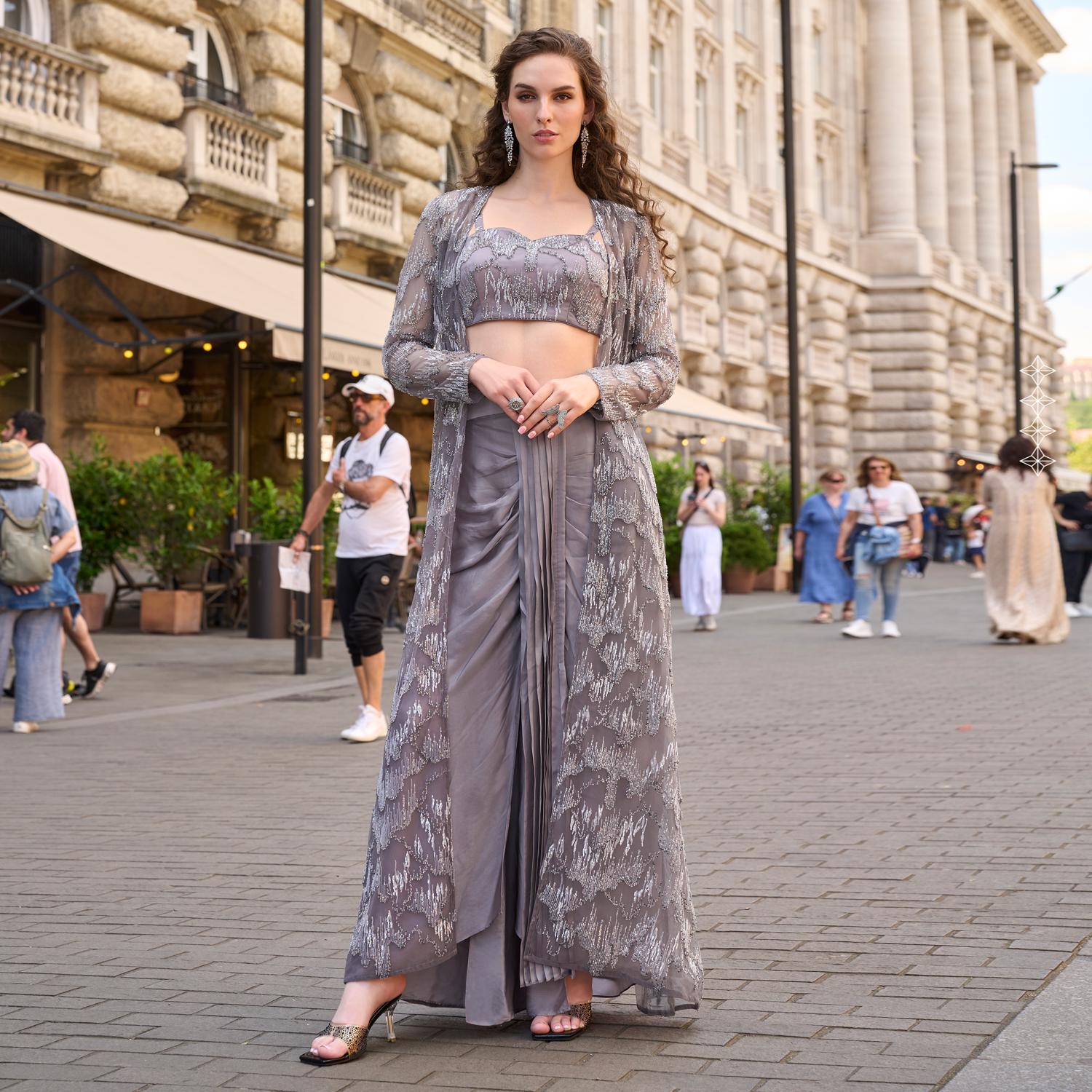 cocktail indo western dress Indian Fusion FARM Rio | Dresses Colors:Light Blue Boho-inspired Party wear Stitching For stitched dresses