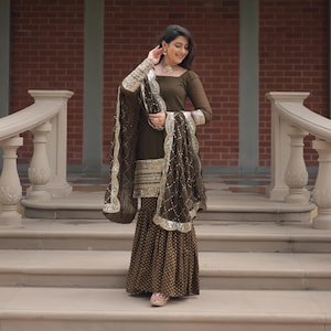 Girls&#39; Maroon Embroidered Sharara Suit: Pakistani Party Eid Dress