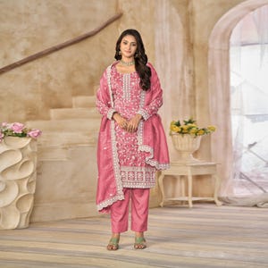 Organza Salwar Suit: Teal, Yellow, Purple, Pink - Indian Wedding Guest Outfit