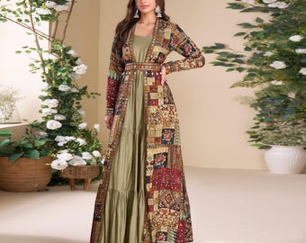 Hand-Embroidered Silk Shrug & Georgette Gown: Indian Wedding Ensemble