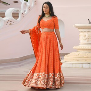 Amber Orange Georgette Lehenga Set with Organza Dupatta – Gota Patti, Sequins Ethnic Wear