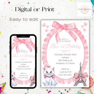 Aristocats Paris Portrait Birthday Invitation