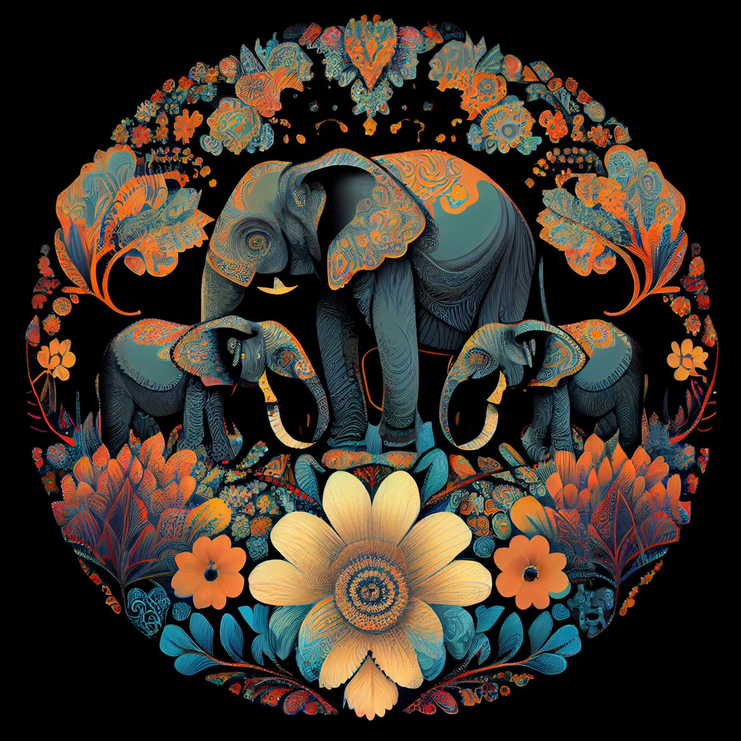 Psychedelic Elephants Black T-shirt - Etsy
