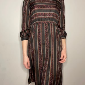 Vintage 1980s Kay Windsor Black Patterned Dress