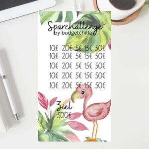 Cash stuffing envelopes FLAMINGO pink sommerlook Challenge gedruckte Sparchallenge A6 insert Budget Umschlagmethode geld sparen süßes design