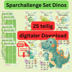 Sparchallenge digital Dinos Set Taschengeld dino Jahreschallenge a6 low income cash umschlagmethode budgeting challenge binder cash envelope