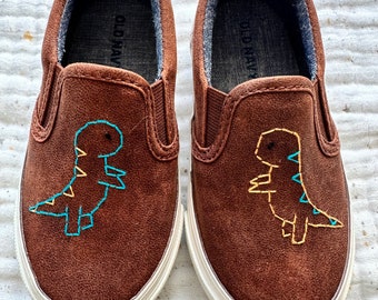 Hand Embroidered Preloved Toddler/Kid Slip on Shoes - Dinosaur