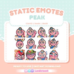 PEAK EMOTES - Twitch/Discord/Youtube/Kick - 12 Instant Download/P2U Chibi Style Emotes