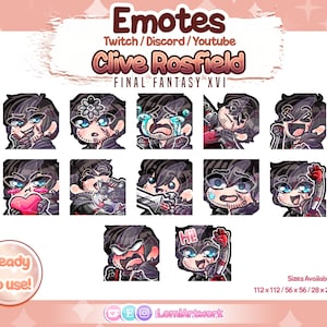 CLIVE ROSFIELD Emotes - Final Fantasy 16 / XVI - P2U/Pronto para usar - Discord/Twitch/Youtube/Kick - Chibi Cute Style Download instantâneo