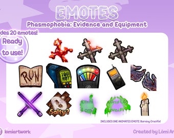 Emotes de Phasmofobia: Equipamento de Investigação - Twitch/Discord/Kick (P2U/Download Instantâneo)