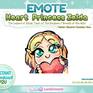 The Legend of Zelda: Princess Zelda Heart Holding Emote - Breath of The Wild/Tears of the Kingdom Cute Chibi Lovely - Discord/Twitch/Youtube