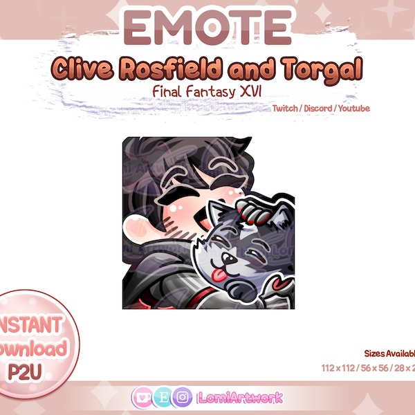 CLIVE ROSFIELD and Torgal Dog Emote - Final Fantasy 16 / XVI - P2U/Instant Download - Discord/Twitch/Youtube/Kick - Chibi Cute Style