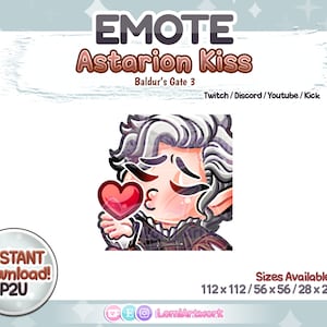 ASTARION Kuss Emote - Baldur's Gate 3 - Twitch/Discord/Youtube/Kick - 6 Instant Download/P2U Chibi Style Emotes - RPG Dungeons and Dragons