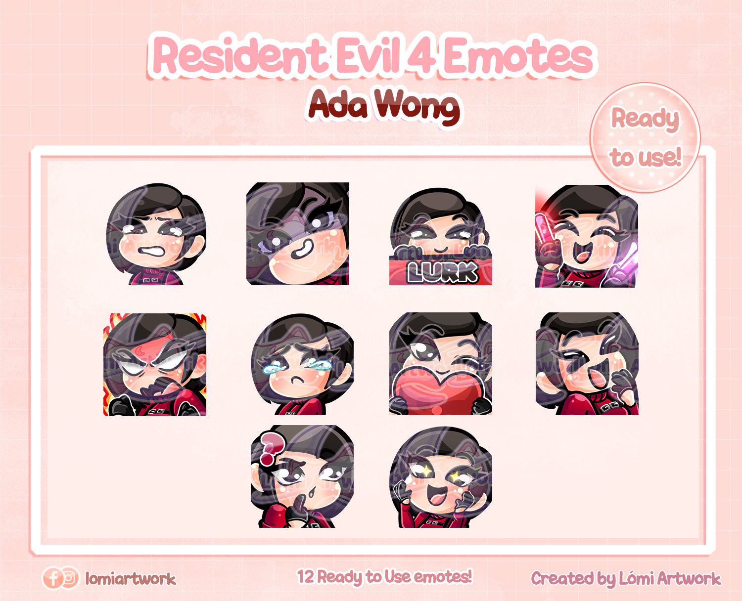 ADA WONG EMOTES Resident Evil 4 Remake Cute Chibi Style Twitch/ Discord