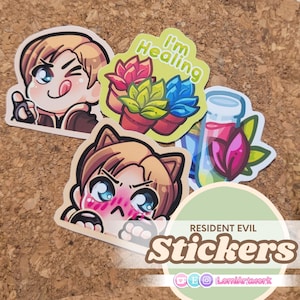 Resident Evil Stickers: Chibi Leon Kennedy, Healing Herbs