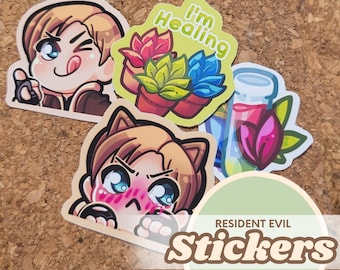 Resident Evil Stickers: Chibi Leon Kennedy, Healing Herbs