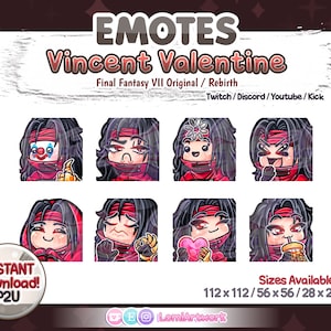 Vincent Valentine Emotes: FFVII Rebirth, Twitch/Discord/YouTube (Instant Download)